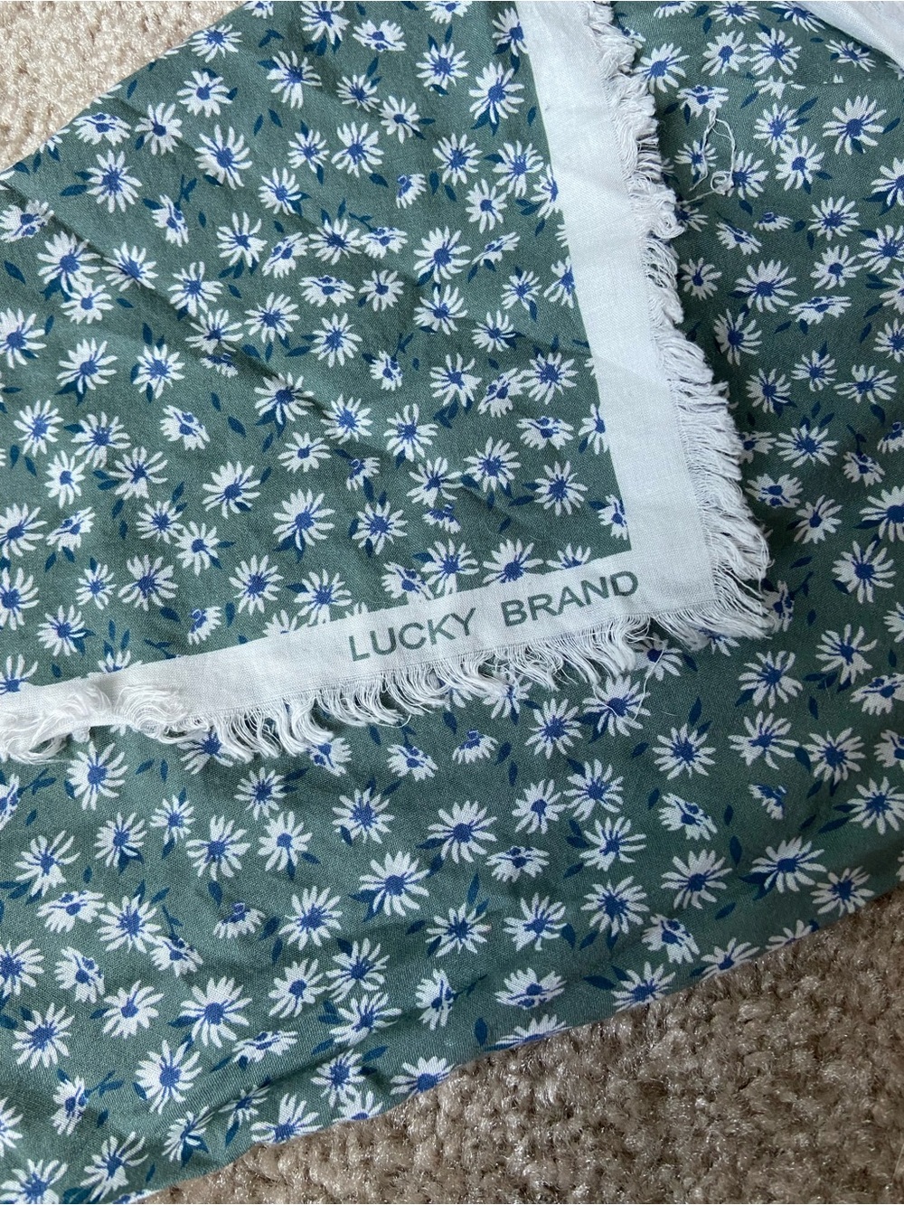 Lucky Brand Olive Green Floral Fringe Bandana